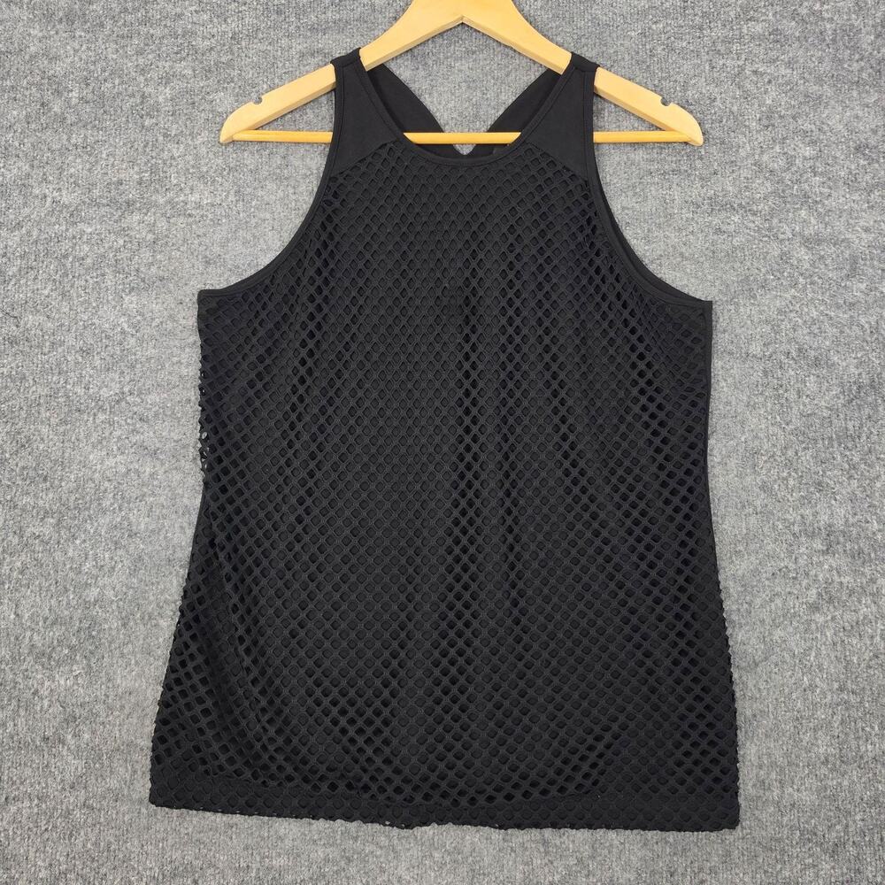 Anatomie Top XL Mesh High Neck Tank Black Geometric Sleeveless Modern Casual